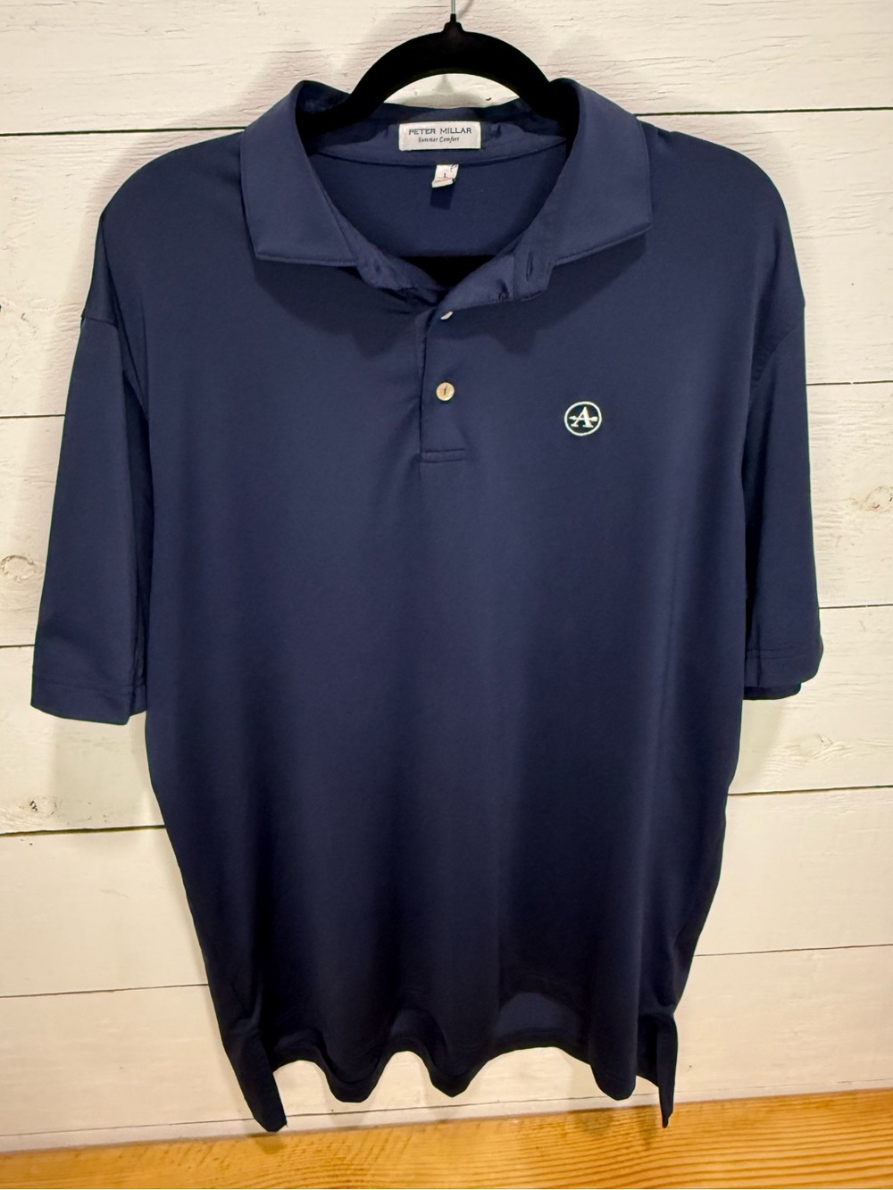 Peter Millar Performance Summer Comfort Mens L Navy Short Sleeve Polo Solid Logo